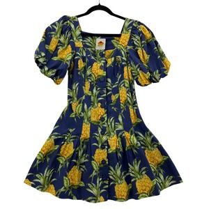 NWT Farm Rio Delicate Pineapple Mini Dress XXS Navy Blue Tropical Resort Wear